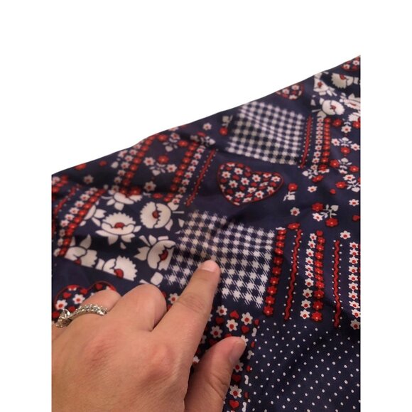 Red White Blue Multi Print Floral Heart Neck Scarf Patriotic USA America - Picture 7 of 16